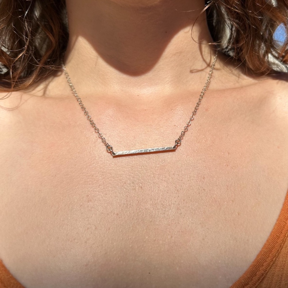 925 Sterling Silver Hammered Bar Necklace